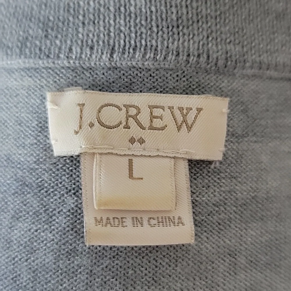 J.CREW 100% Wool Light Gray 3/4 Sleeve Preppy Office Capsule‎ Crewneck Sweater L